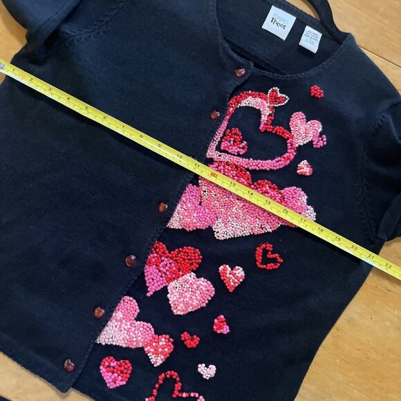 Emma Tricot Black Beaded Heart Sweater Heart Buttons Knit Cardigan Womens Sz M - Picture 7 of 12